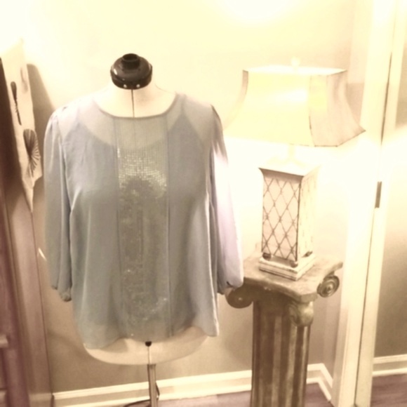 TALBOTS 2 piece blue blouse with sequin accents with a spaghetti strap camisole - Picture 7 of 12